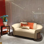 Curved Luxury Sofa Set with Diamond Quilted Craftsmanship, High-Gloss Natural Burl Wood Veneer & Gold Stainless Steel Accents